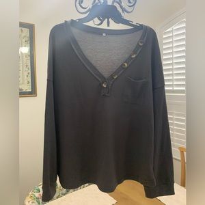 Boutique Waffle long sleeve button vneck shirt